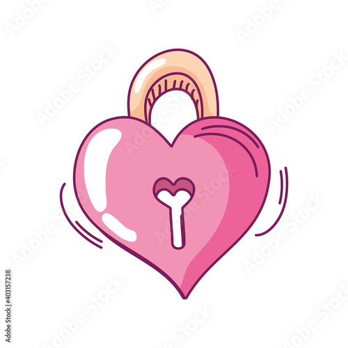 happy valentines day love padlock heart shaped hand drawn style