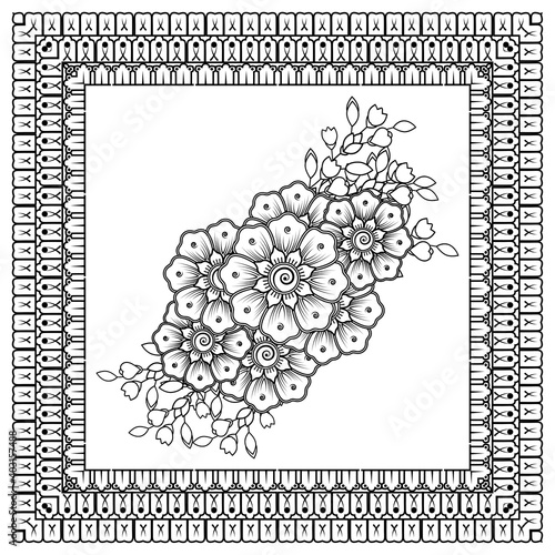 Set of Mehndi flower for henna, mehndi, tattoo, decoration. decorative ornament in ethnic oriental style. doodle ornament. outline hand draw illustration. coloring book page.