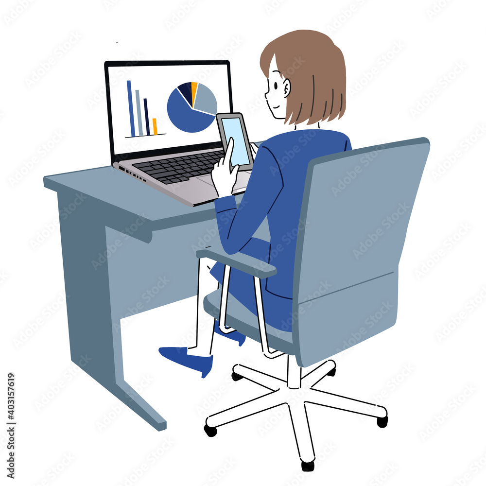 仕事中にスマホをさわる新入社員のイラスト Stock Illustration Adobe Stock