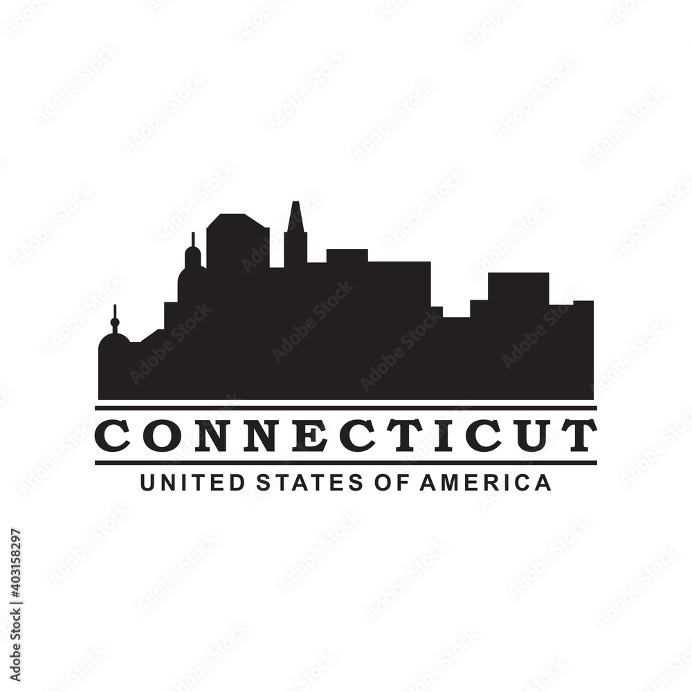 connecticut skyline silhouette vector logo