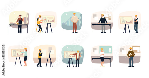 builders and architects set, architectural project planning, development and approval