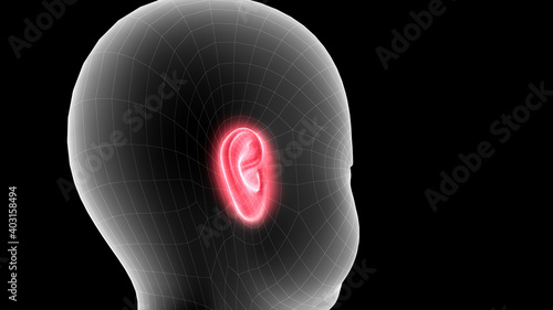 3d illustration of a children xray hologram showing pain area on the head area