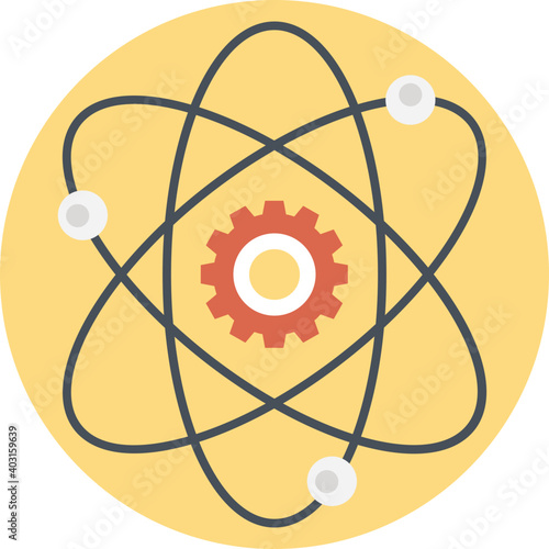 Atom gear, science experiment process vector icon