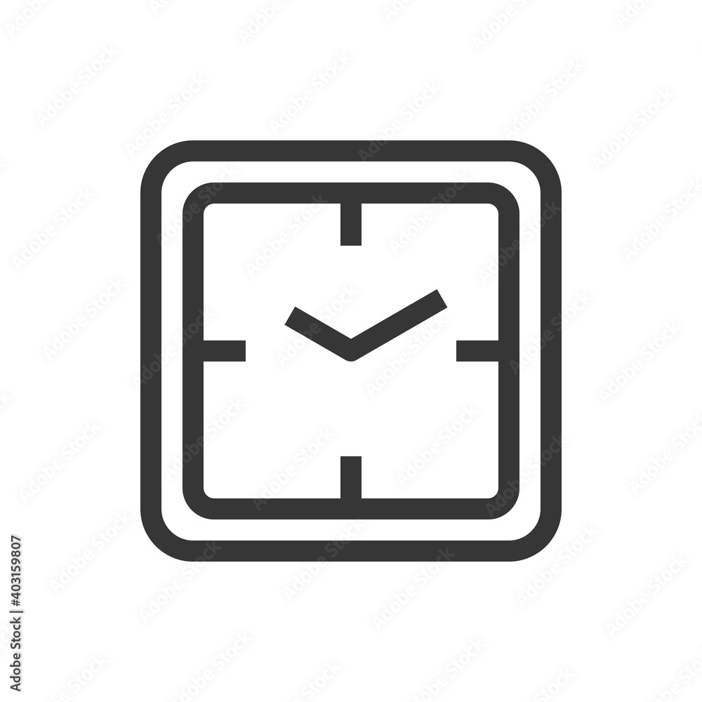 Square wall clock line style isolated vector icon. Linear pictograms on white background. Interface icon Square wall clock line style isolated vector icon. Linear pictograms on white background. Interface icon