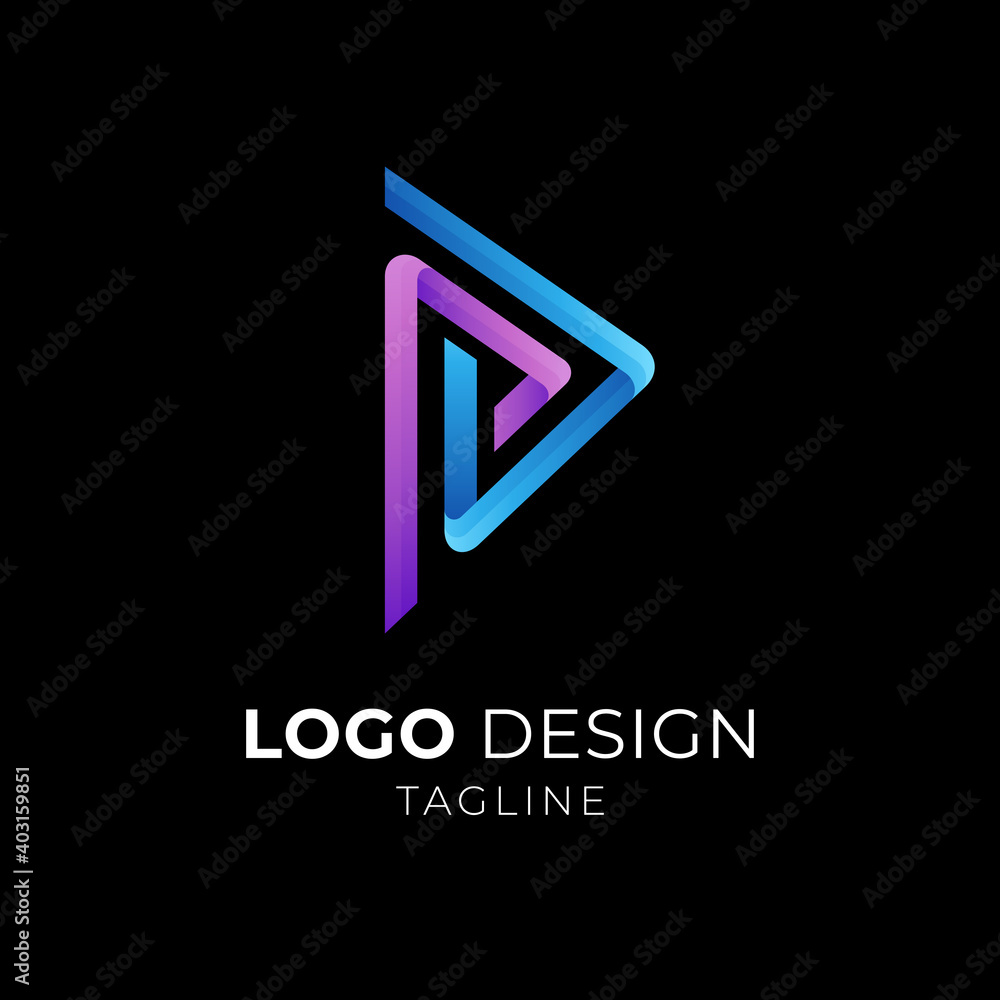Arrow and letter PD monogram logo with ribbon 3d concept Arrow and letter PD monogram logo with ribbon 3d concept