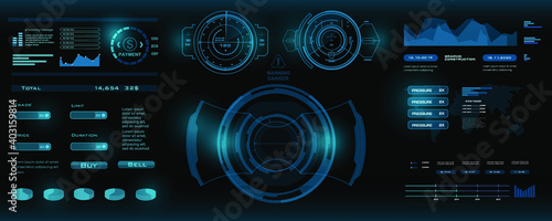 Interface HUD, GUI. Modern target auto-guidance system. Tilt scope sight in futuristic virtual display design. Target screen for video games. Techno target