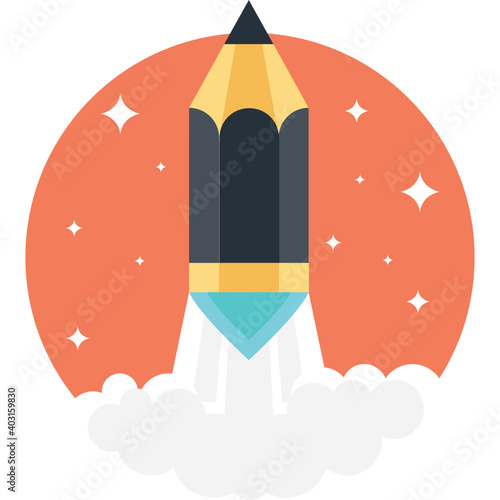 Creative education starter flat icon. Rocket pencil launch