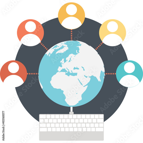 Online worldwide social network community flat icon