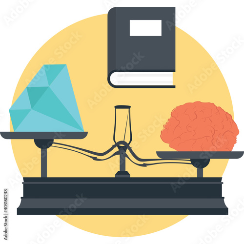 Knowledge is precious than jewel, knowledge brain outweigh flat icon