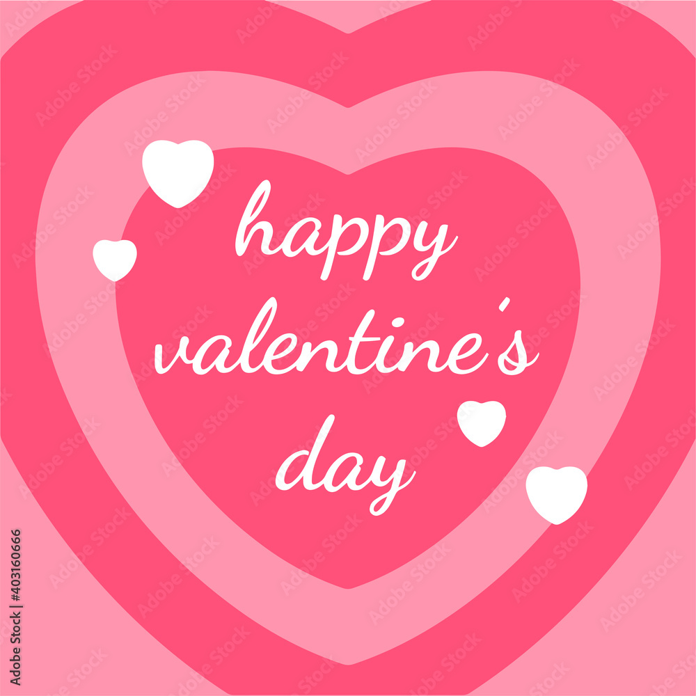 Happy Valentine's Day, February 14th. Vector card with text, with hearts on a pink background and in pink colors. Suitable for social media, mobile apps, marketing materials.