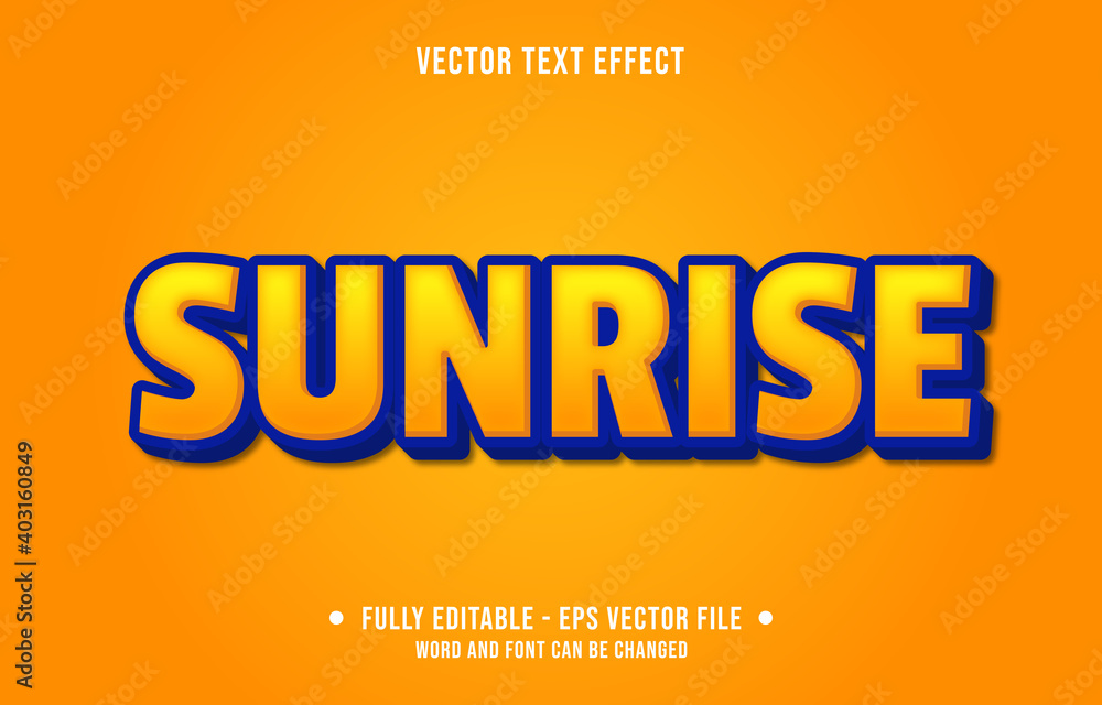 Editable text effect - sunrise yellow and blue modern style