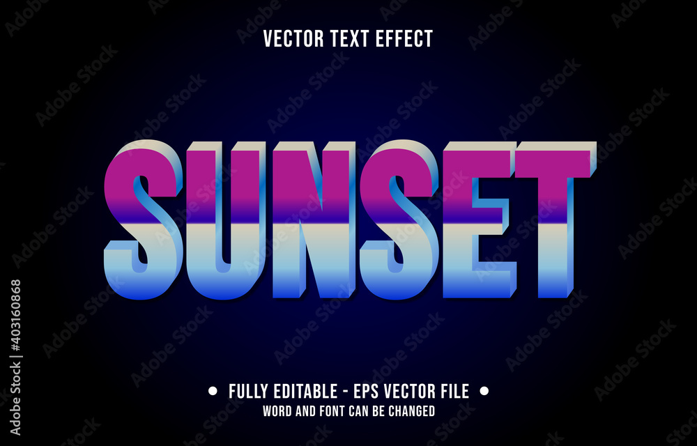 Editable text effect - sunset purple blue modern style