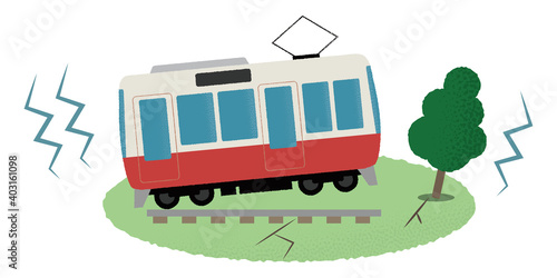 地震の被害に遭う電車のベクターイラスト