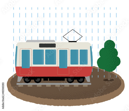大雨の被害を受ける電車のベクターイラスト