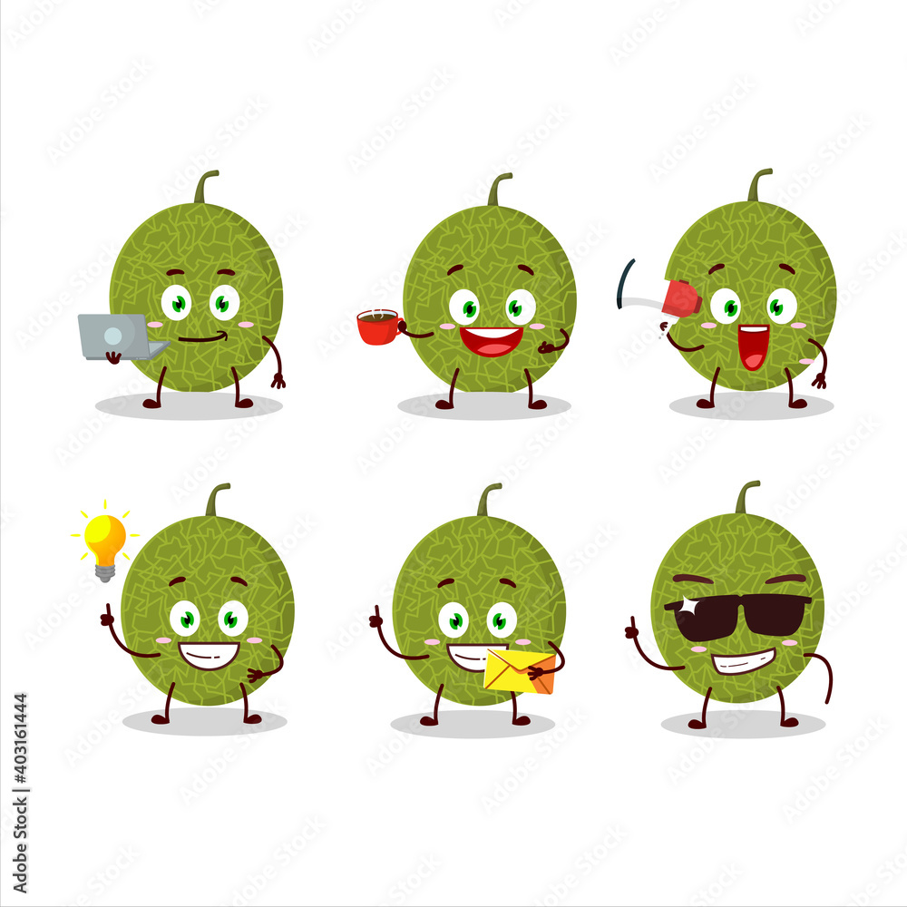 Obraz premium Melon cartoon character with various types of business emoticons