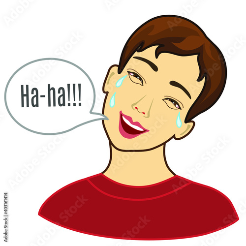 Emoticon with a man who is funny to tears, he cries with happiness, color vector emoji on  white isolated background