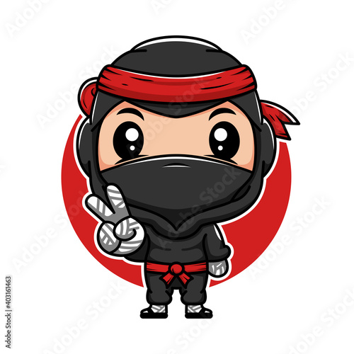 Funny little ninja Vector illustration in a cartoon style. Isolated on white background.
