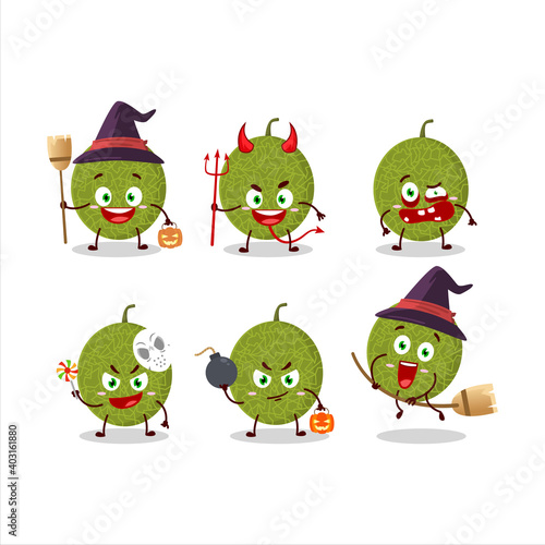 Halloween expression emoticons with cartoon character of melon