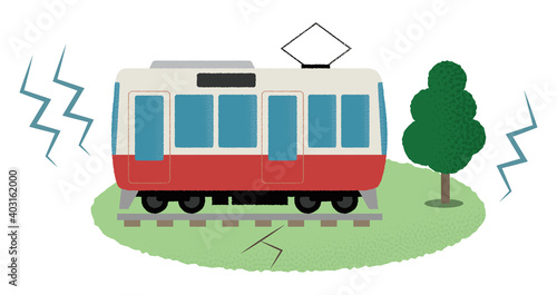 地震の被害に遭う電車のベクターイラスト