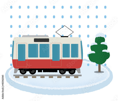 大雪の被害に遭う電車のベクターイラスト