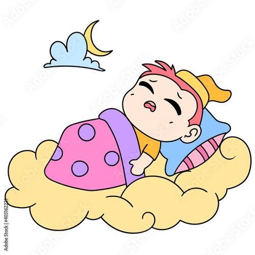sleep soundly of a child at night, doodle icon image