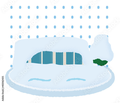 大雪の被害に遭う電車のベクターイラスト