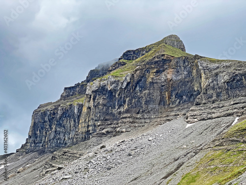 Alpine peak Druesberg of the mountain range First and in the Schwyz Alps mountain massif, Oberiberg - Canton of Schwyz, Switzerland (Kanton Schwyz, Schweiz) photo