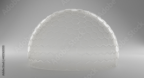 Mock-up transparent glass dome protection Concept or barrier 3d rendering.