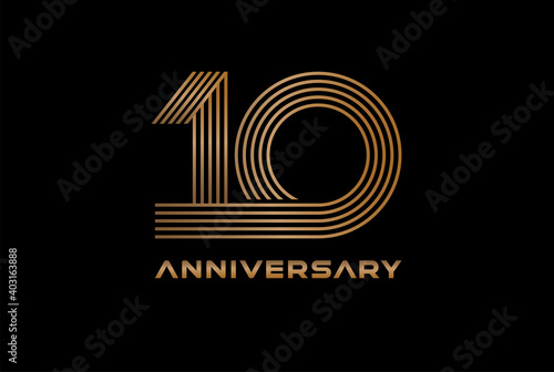 Abstract Number 10 Gold Logo, Number 10 monogram line style can be used for birthday and business logo templates, flat design logo, vector illustration
