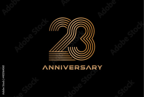 Abstract Number 23 Gold Logo, Number 23 monogram line style can be used for birthday and business logo templates, flat design logo, vector illustration
