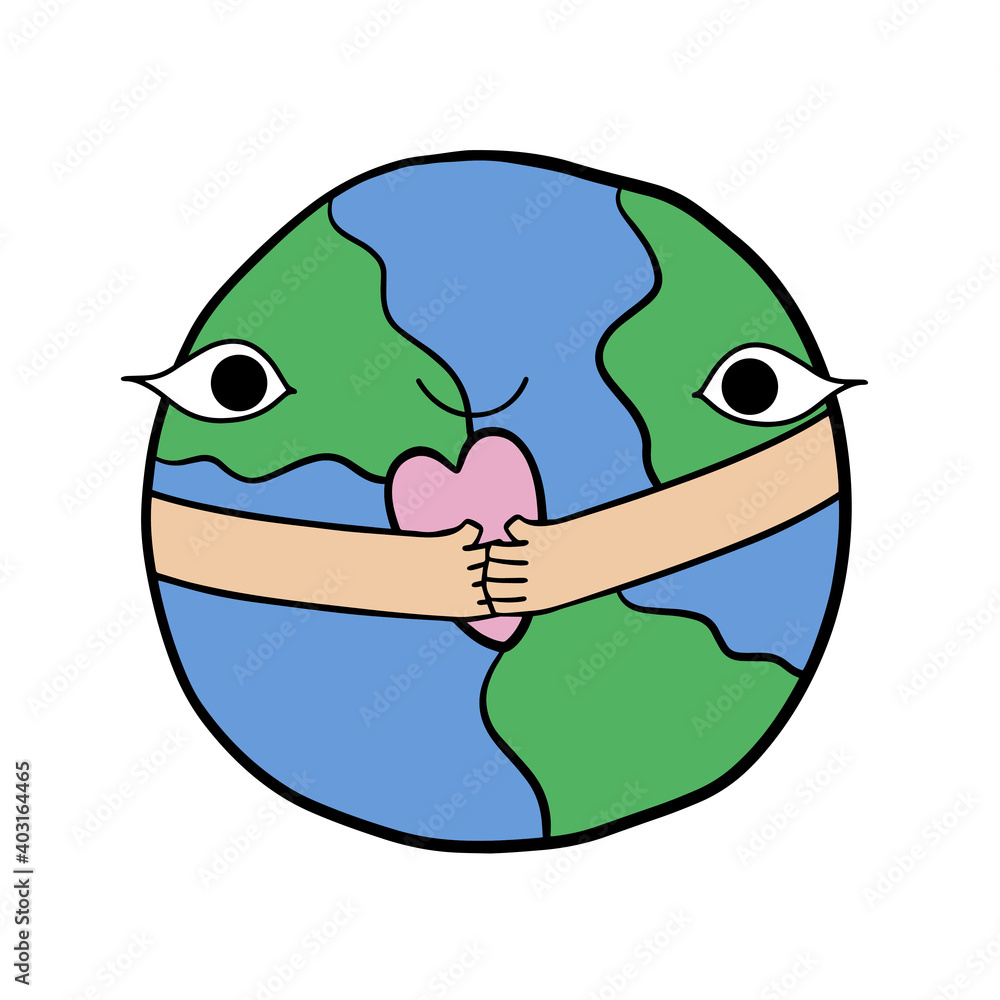 Cute cartoon earth hugging little love isolated on white background, vector illustration Cute cartoon earth hugging little love isolated on white background, vector illustration