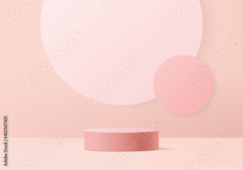 3d background products valentine podium in love platform. heart background vector 3d rendering with cylinder. podium stand to show cosmetic products. Stage romance showcase on pedestal pink studio