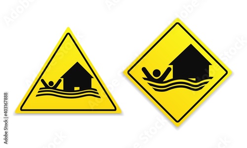 Flood area warning sign. Illustration vector