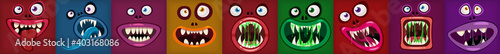 Horror Monster open mouth creepy and scary. Funny jaws teeths drool slime creatures expression monster characters