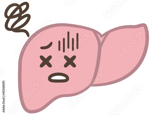 苦痛の表情を浮かべる肝臓のイラストレーション