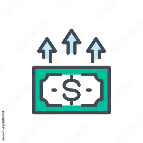 Financial growth and Send money color line icon. Dollar money with arrow up vector outline colorful sign.