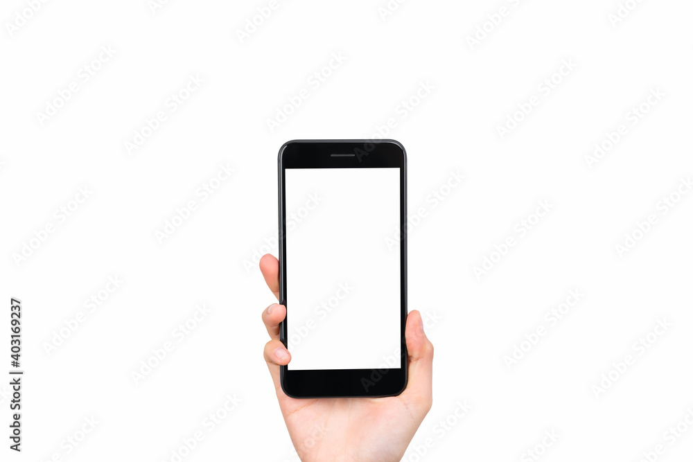 Hand holding smartphone mockup of blank screen on isolated. Take your screen to put on advertising. Hand holding smartphone mockup of blank screen on isolated. Take your screen to put on advertising.
