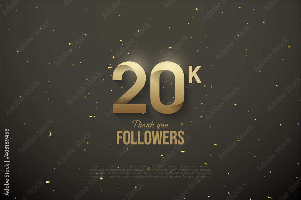 20k followers background with illustration of golden numbers above outer space and starlight.