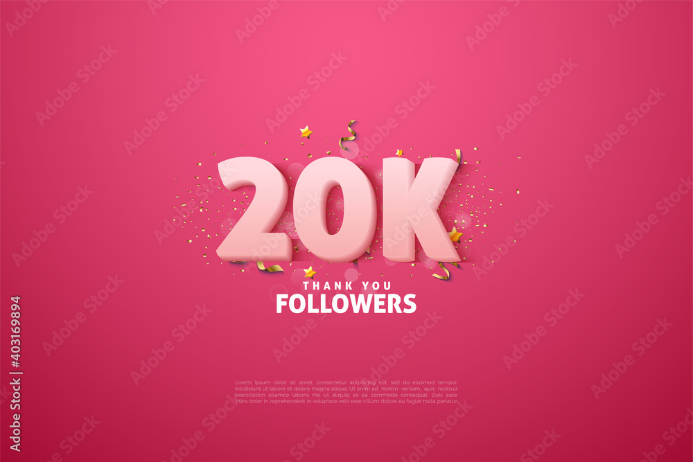 20k followers background with slightly faded numbers.