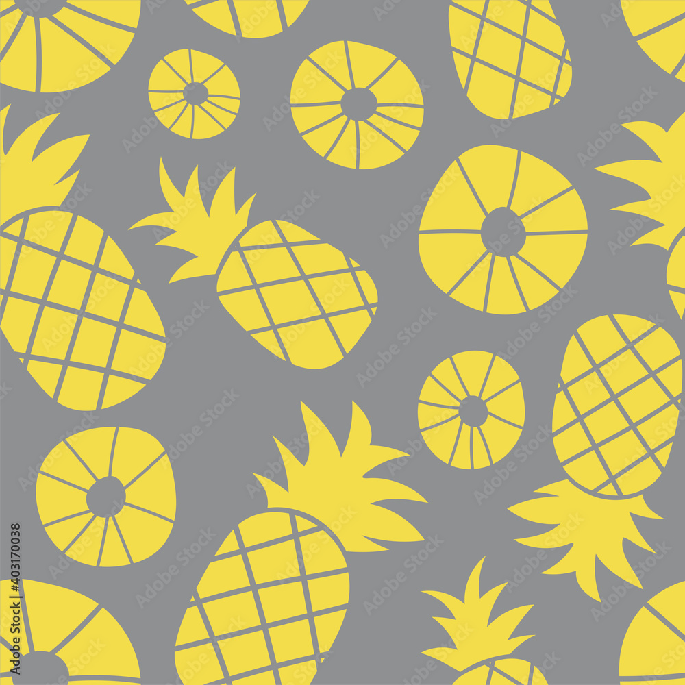 Pineapple seamless pattern. Hand drawn fresh slice of ananas. Vector ...