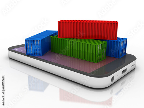 3d illustration Container export in mobile phone. 3d illustration
