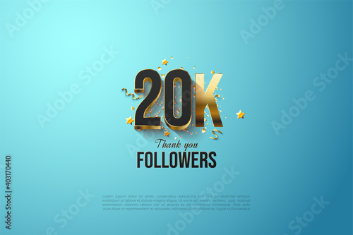 20k followers background with black numbers covered in gold.