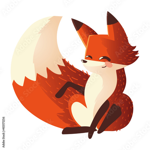 cute fox sitting cartoon animal icon over white background design