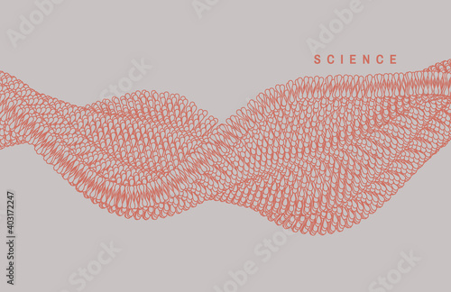 A wave formed from many particles. Cell membrane structure in motion. Scientific background for medicine, science, technology or chemistry. 3D abstract vector illustration.