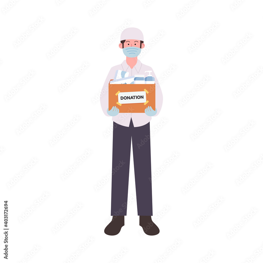 Arabian Man Volunteer Carrying Medicine Donation Box Illustration