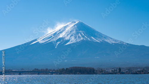 Fotografie, Obraz Panorama view of Mount Fuji with Lake Kawaguchiko in Japan