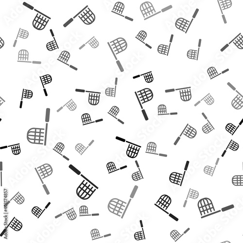 Black Butterfly net icon isolated seamless pattern on white background. Vector.
