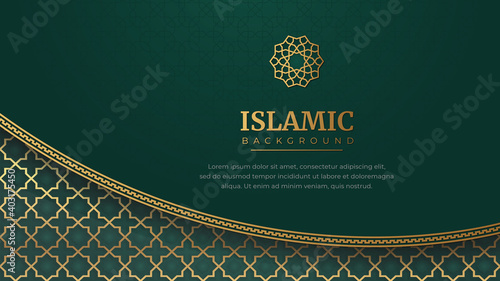 Islamic Arabic Green Luxury Arabesque Pattern Background with Elegant Border Golden Frame
