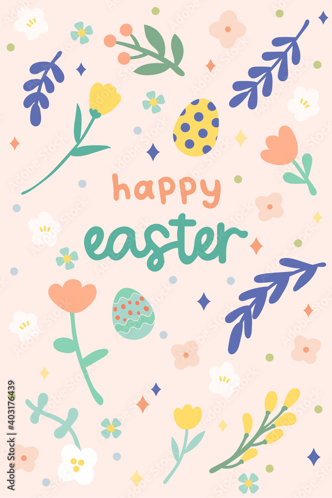 Fototapeta premium Hand-drawn happy easter day background. seamless pattern for decoration, adorable, cute easter floral style.