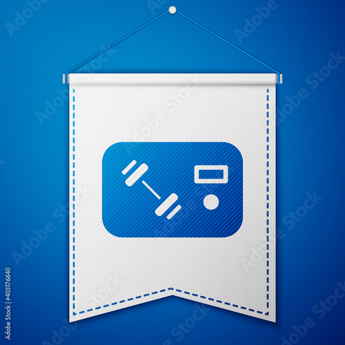 Blue Fitness club, gym card icon isolated on blue background. White pennant template. Vector.